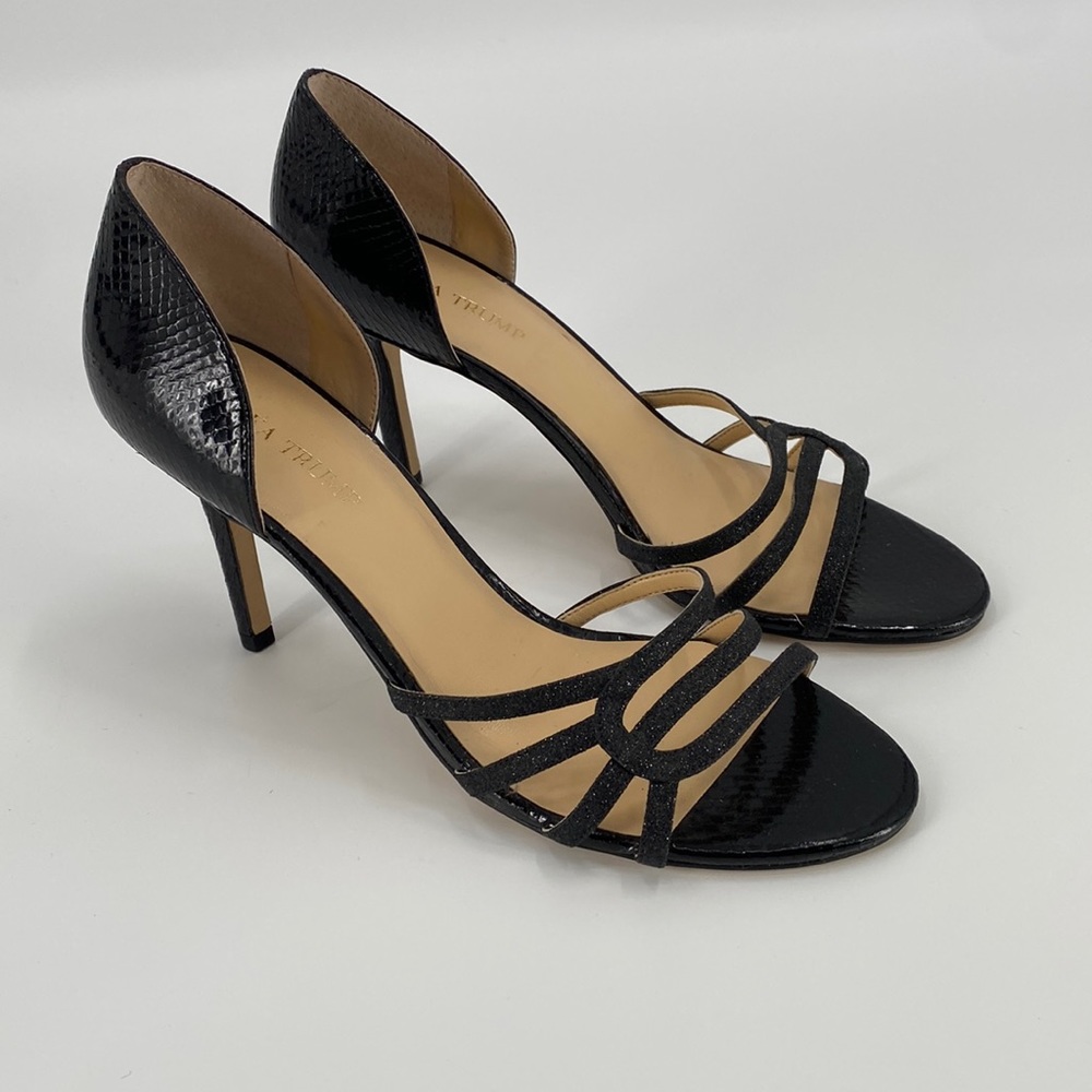 Ivanka Trump Black 3” Heels Snake Skin Print with Black Sparkling on toes 10 M